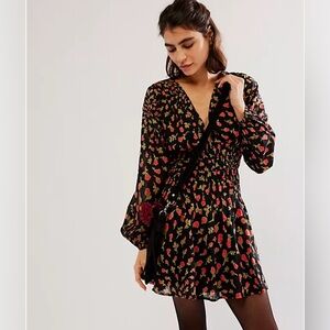 Free People Keep You Mini Black and Red Dress